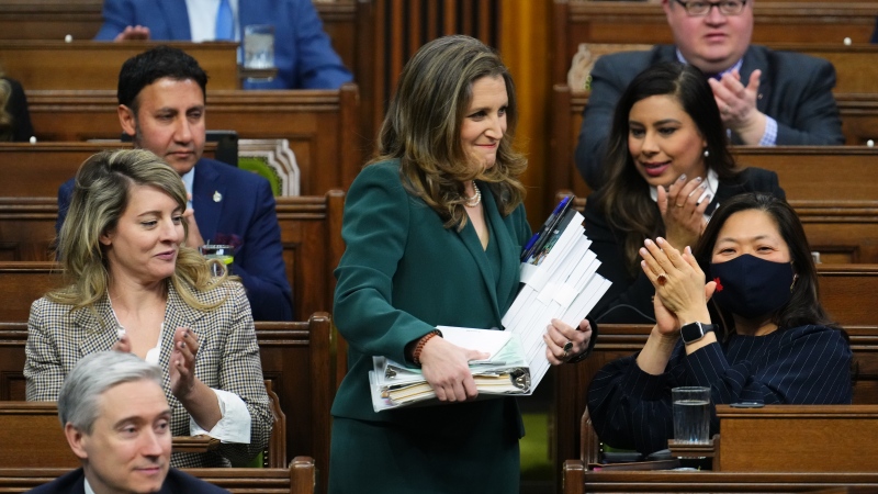 Deputy Prime Minister and Minister of Finance Chrystia Freeland arrives to deliver the federal budget in the House of Commons on Parliament Hill in Ottawa, Tuesday, March 28, 2023. THE CANADIAN PRESS/Sean Kilpatrick