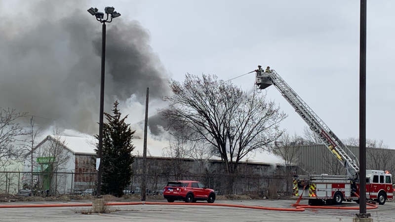 Crews responded to the upgraded working fire in the 300 Block of Giles East in Windsor, Ont., on Wednesday, March 29, 2023. (Taylor Choma/CTV News Windsor)