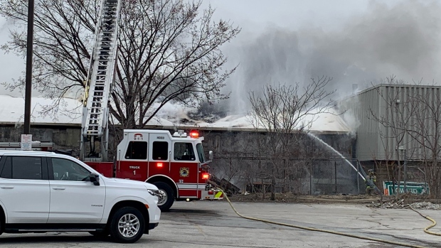 Crews responded to the upgraded working fire in the 300 Block of Giles East in Windsor, Ont., on Wednesday, March 29, 2023. (Taylor Choma/CTV News Windsor)