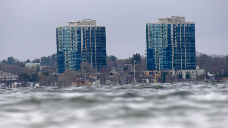 Kempenfelt Bay is visible with a view of downtown Barrie, Ont. (CTV News/Steve Mansbridge)