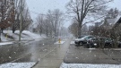 Heavy snow is seen on Mary Street in Kitchener on March 29, 2023. (Alison Sandstrom/CTV Kitchener)