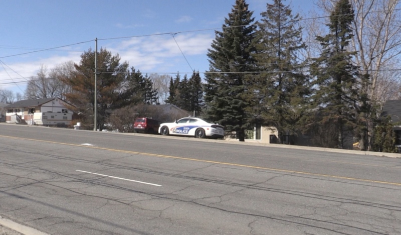 Greater Sudbury police are seen following a drive-by shooting in Val Caron in April 2020. (File)