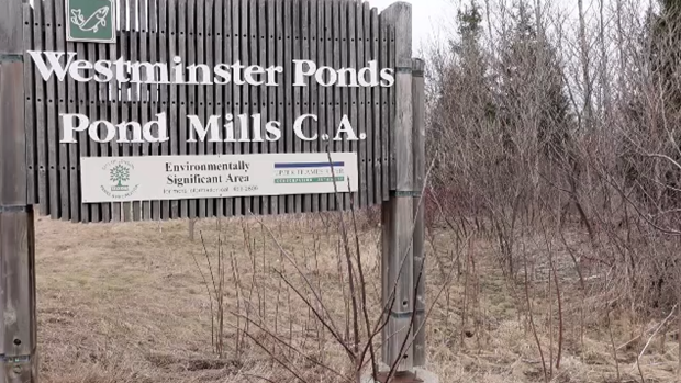 Signage for Westminster Ponds located in London, Ont., as seen on March 29, 2023. (Marek Sutherland/CTV News London)