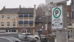 A parking sign seen in downtown Guelph on Mar. 29, 2023. (CTV News/Jeff Pickel)