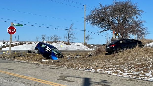 A two-vehicle crash is under investigation in Wilmot Township on Thursday. (Karis Mapp/CTV Kitchener)