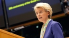European Commission President Ursula von der Leyen in the European Parliament in Brussels, on March 29, 2023. (Virginia Mayo / AP)