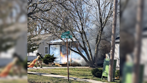 Sarnia fire crews battle a house fire in the area of Siddall Street and Talfourd Street on March 30, 2023. (Source: Sarnia Police/Twitter)