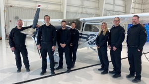 The Regina Police Service officially unveiled their aerial support unit at the Regina Airport on Thursday. (Gareth Dillistone / CTV News)