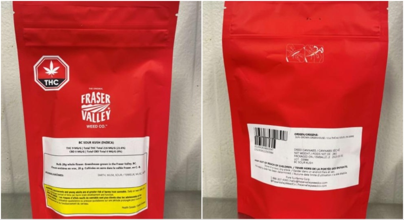 Two lots of Original Fraser Valley Weed Co. B.C. Sour Kush dried cannabis have been recalled by Health Canada. (Supplied)
