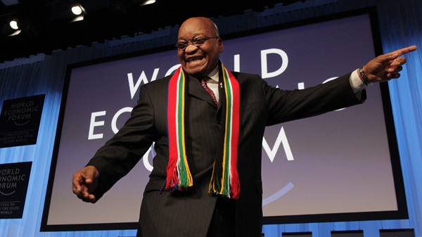 South African President Jacob Zuma gestures after the session 'A Conversation on the Future of Africa' at the World Economic Forum in Davos, Switzerland, Thursday, Jan. 28, 2010. (AP / Anja Niedringhaus)