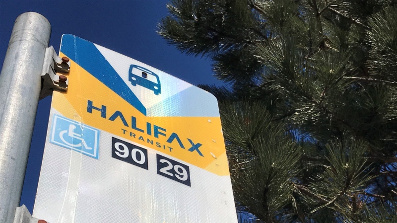 A Halifax Transit stop sign is pictured in Halifax on March 31, 2023. (Jonathan MacInnis/CTV) 