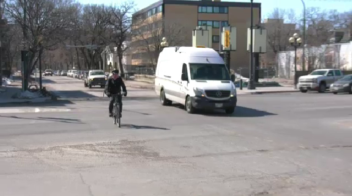 The city has unveiled the final design for the Osborne Village bike path system. Construction on the path will start in June. (March 31, 2023. Source: Scott Andersson/CTV News) 