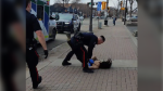 A local outreach group alleges that Edmonton police officers used unnecessary force during an arrest made in Old Strathcona on March 26. (Source: HARES Outreach)
