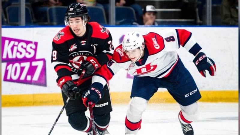 Lethbridge and Moose Jaw in action Friday night in Game 1 of their playoff series. (Photo: Twitter@WHLHurricanes)