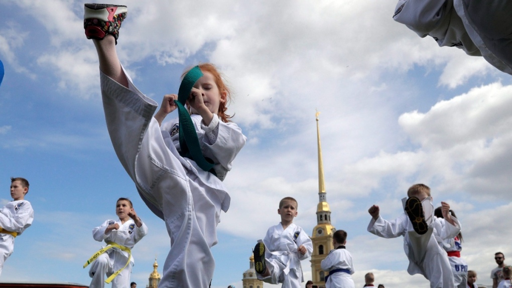 Russian children demonstrate taekwondo in 2017
