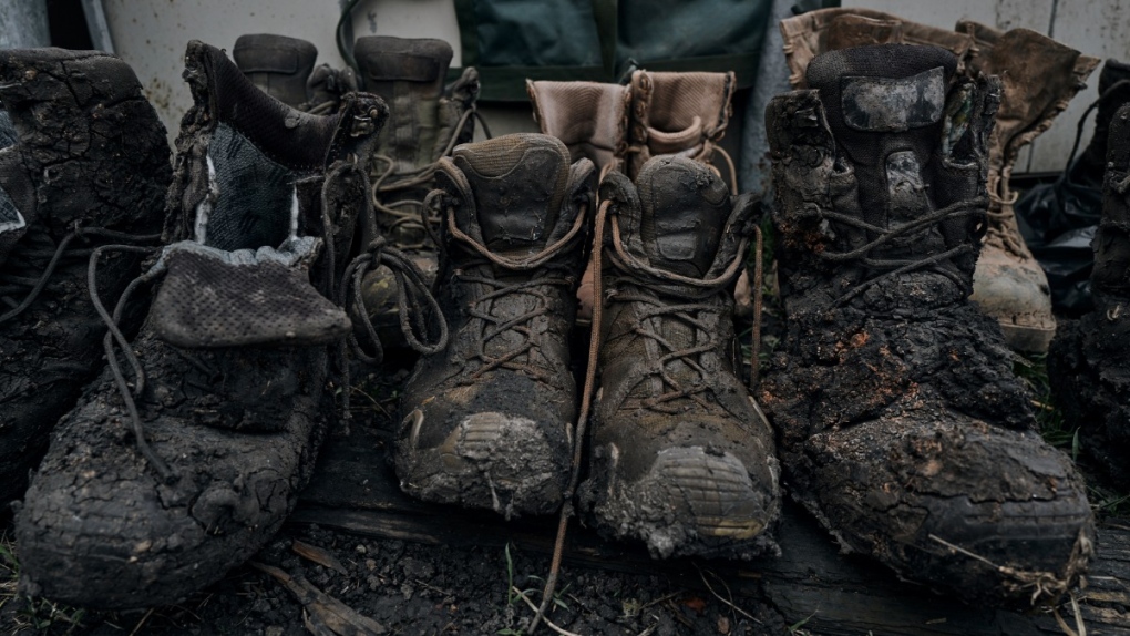 Boots of wounded Ukrainian soldiers