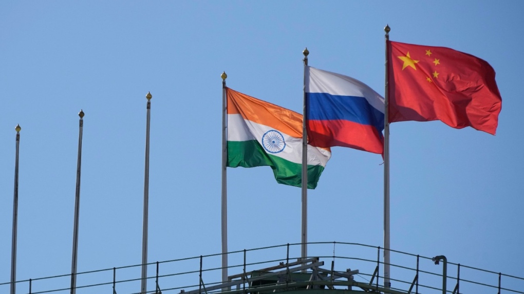The flags of India, Russia and China