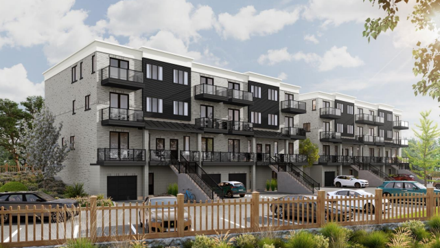 A proposed rendering of a now-approved stacked townhouse build in Kitchener. (Source: MHBC)