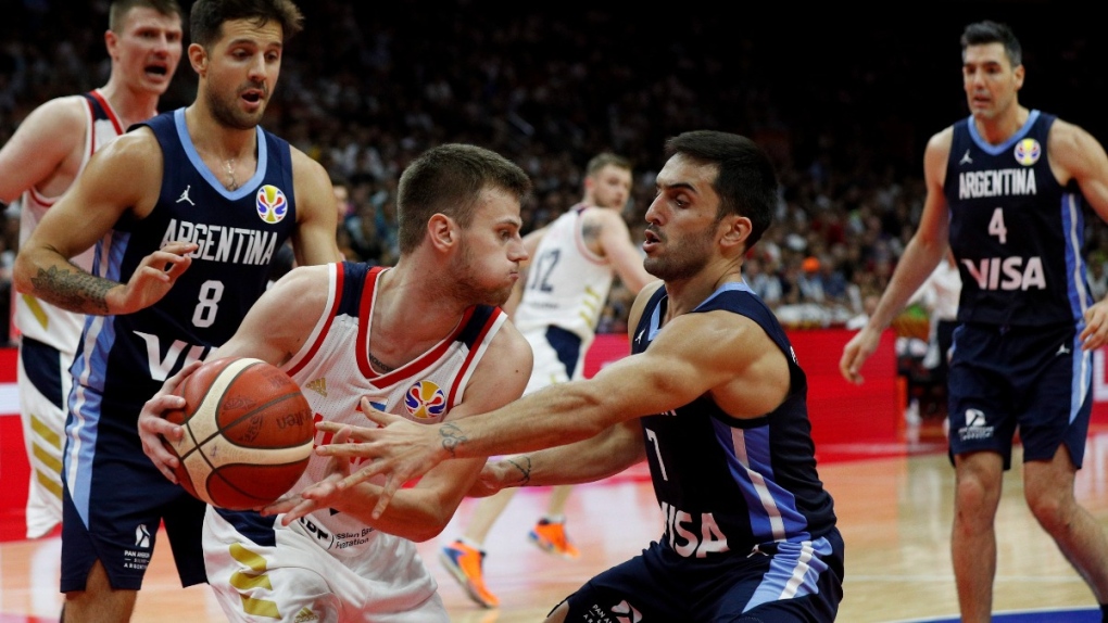 Russia and Argentina play basketball in 2019