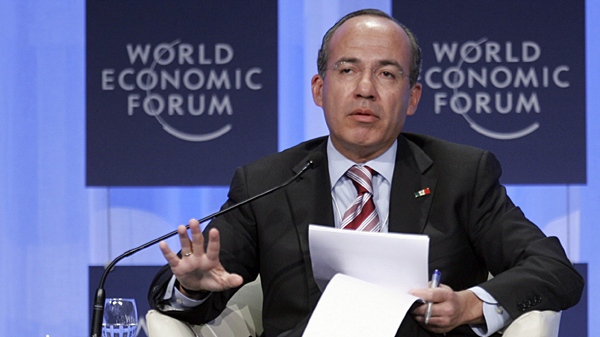 Felipe Calderon, President of Mexico, speaks during a session on climate change at the World Economic Forum in Davos, Switzerland on Friday Jan. 29, 2010. (AP / Virginia Mayo)