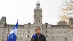 Quebec Conservative Leader Eric Duhaime speaks at a news conference, Wednesday, October 19, 2022 in front of the legislature in Quebec City. THE CANADIAN PRESS / Jacques Boissinot
