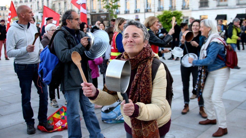 People bang pots and pans in Bayonne, France