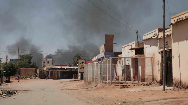 Smoke rises in Khartoum, Sudan, Wednesday, May 3, 2023. (AP Photo/Marwan Ali)