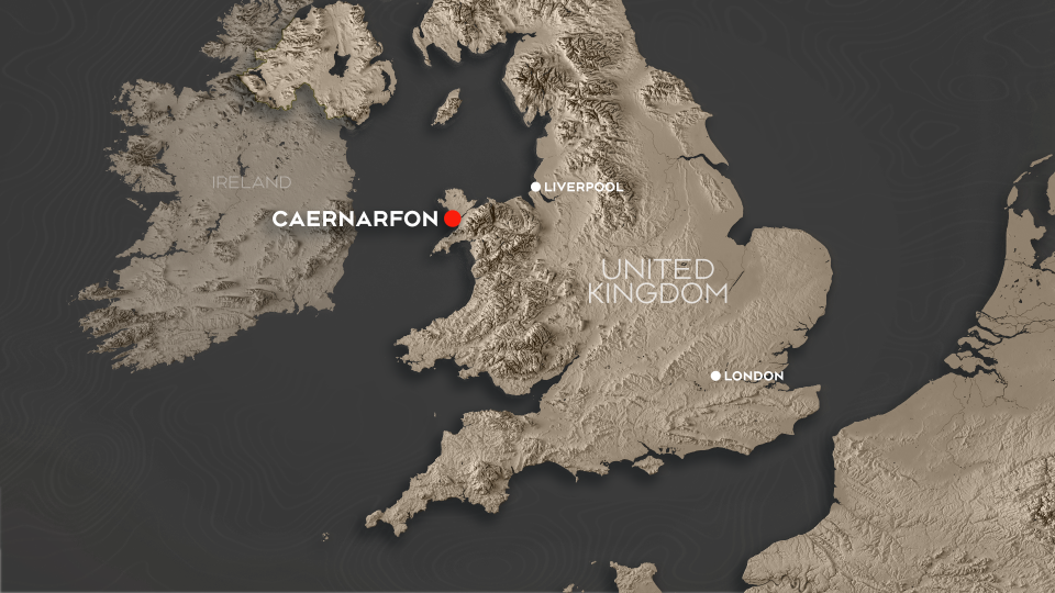 Map showing the town of Caernarfon, Wales