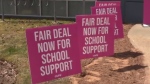 Signs in solidarity with school support staff are seen in this May 8, 2023 photo.