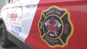An Innisfil Fire Department truck is pictured at the station in Cookstown, Ont. (CTV News/Christian D'Avino)