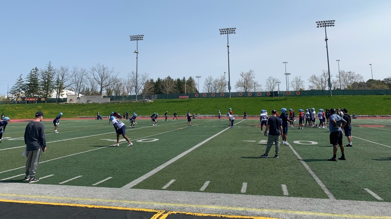 The Toronto Argonauts host training camp at the University of Guelph on May 10, 2023. (Colton Wiens/CTV Kitchener)