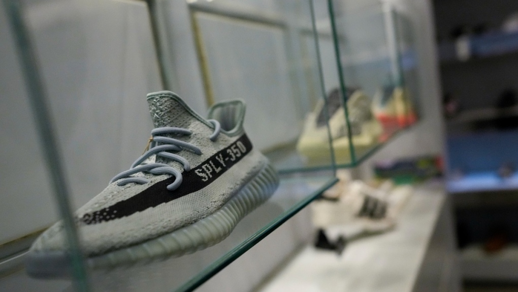 Yeezy shoes made by Adidas, on display in 2022