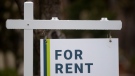 A rental sign is seen outside a building in Ottawa, Thursday, April 30, 2020. (THE CANADIAN PRESS/Adrian Wyld)