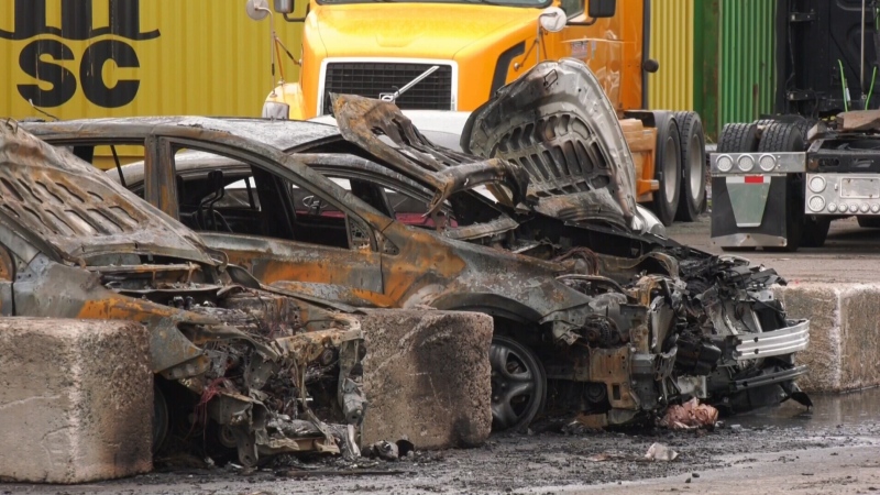 More than two dozen cars were set on fire in Lachine at two different businesses.