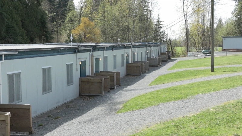 Portable classrooms are seen in Surrey in April 2023. (CTV)