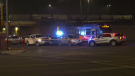 A white Ram pickup truck was involved in a number of crashes in Edmonton on May 16, 2023. (John Hanson/CTV News Edmonton)