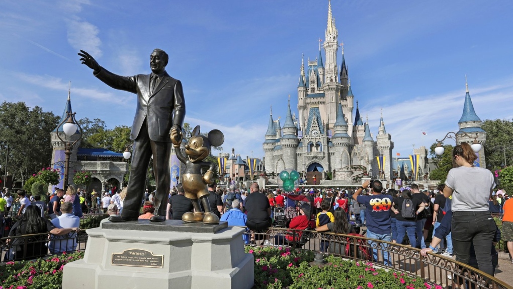 A statue of Walt Disney and Micky Mouse