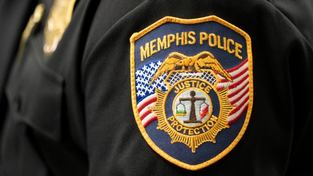 A patch of the Memphis Police Department is seen during a meeting of the Peace Officers Standards and Training Commission, May 18, 2023, in Nashville, Tenn. (AP Photo/George Walker IV)