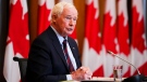 David Johnston, Independent Special Rapporteur on Foreign Interference, presents his first report in Ottawa on May 23, 2023. (Sean Kilpatrick / THE CANADIAN PRESS)