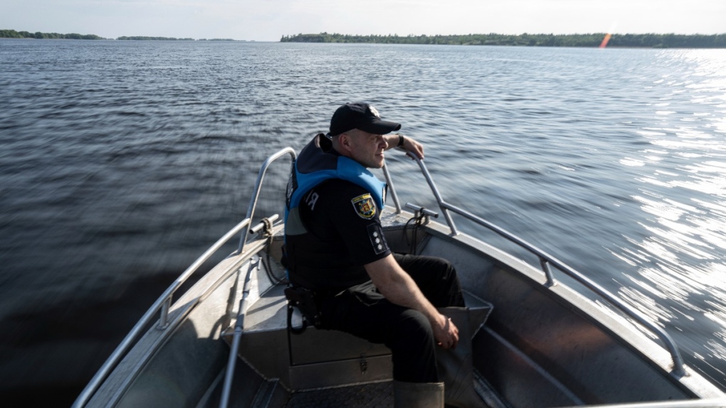 Patrolling the Kakhovka reservoir on Dnipro river