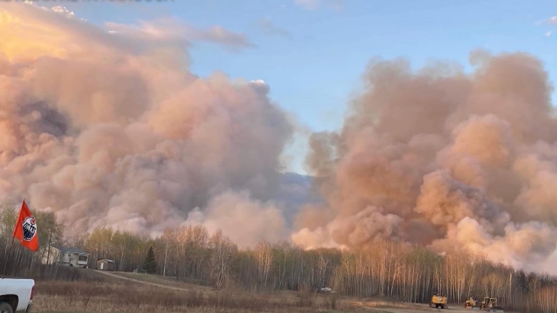 A wildfire burns near Fox Lake, Alta in May 2023. (Credit: Ketrina Reva Nanooch)