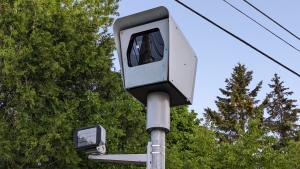 A speed camera is pictured in May 2023 on a street in Waterloo region. (Dan Lauckner/CTV News)