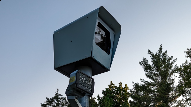 A speed camera is pictured in May 2023 on a street in Waterloo region. (Dan Lauckner/CTV News)