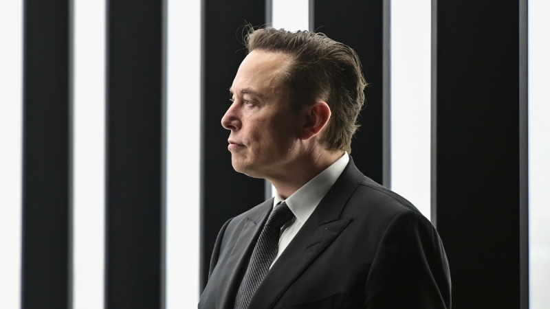 Elon Musk at the Tesla factory Berlin Brandenburg in Gruenheide, Germany, on March 22, 2022. (Patrick Pleu / Pool via AP, File) 