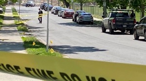 A shooting investigation in the area of Wellington Street and King Street in Kitchener. (Terry Kelly/CTV Kitchener) (May 27, 2023)