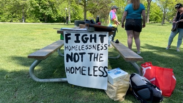 A 24-hour camp out in Victoria Park meant to highlight the homelessness crisis. (Hannah Schmidt/CTV Kitchener) (May 27, 2023)