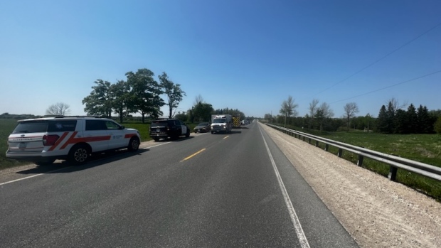 The scene of a fatal crash on Highway 6 in Wellington North. (Source: Ontario Provincial Police) (May 27, 2023)