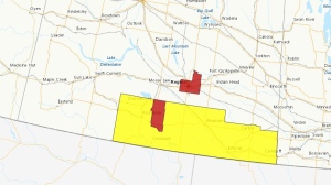 Weather warnings and watches in southern Saskatchewan as of 9:10 p.m. on May 27, 2023. (Source: Environment Canada)