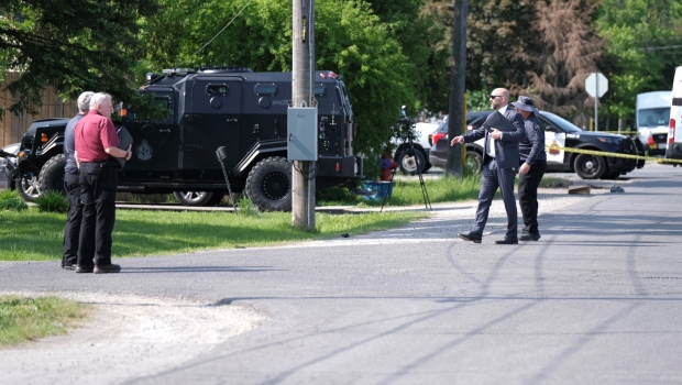 Hamilton police provide an update on the double homicide of an engaged couple on Sunday, May 28, 2023 (Simon Sheehan/CP24). 