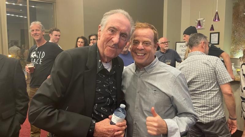 Eric Idle with a cast member of Monty Python's Spamalot at the Stratford Festival. (May 27, 2023)